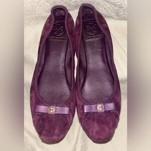Tory Burch Wild Plum Suede Bow Ballet Flats Sz 7.5